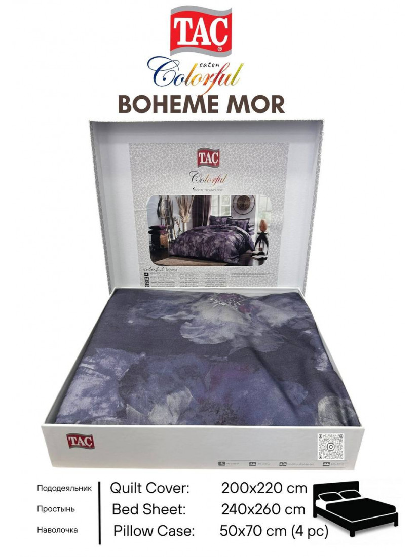 Tac Saten Colorful Boheme mor | Постельное белье сатин-Digital